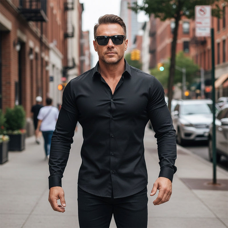 Novea | Ensfarget herreskjorte med knapper og krage